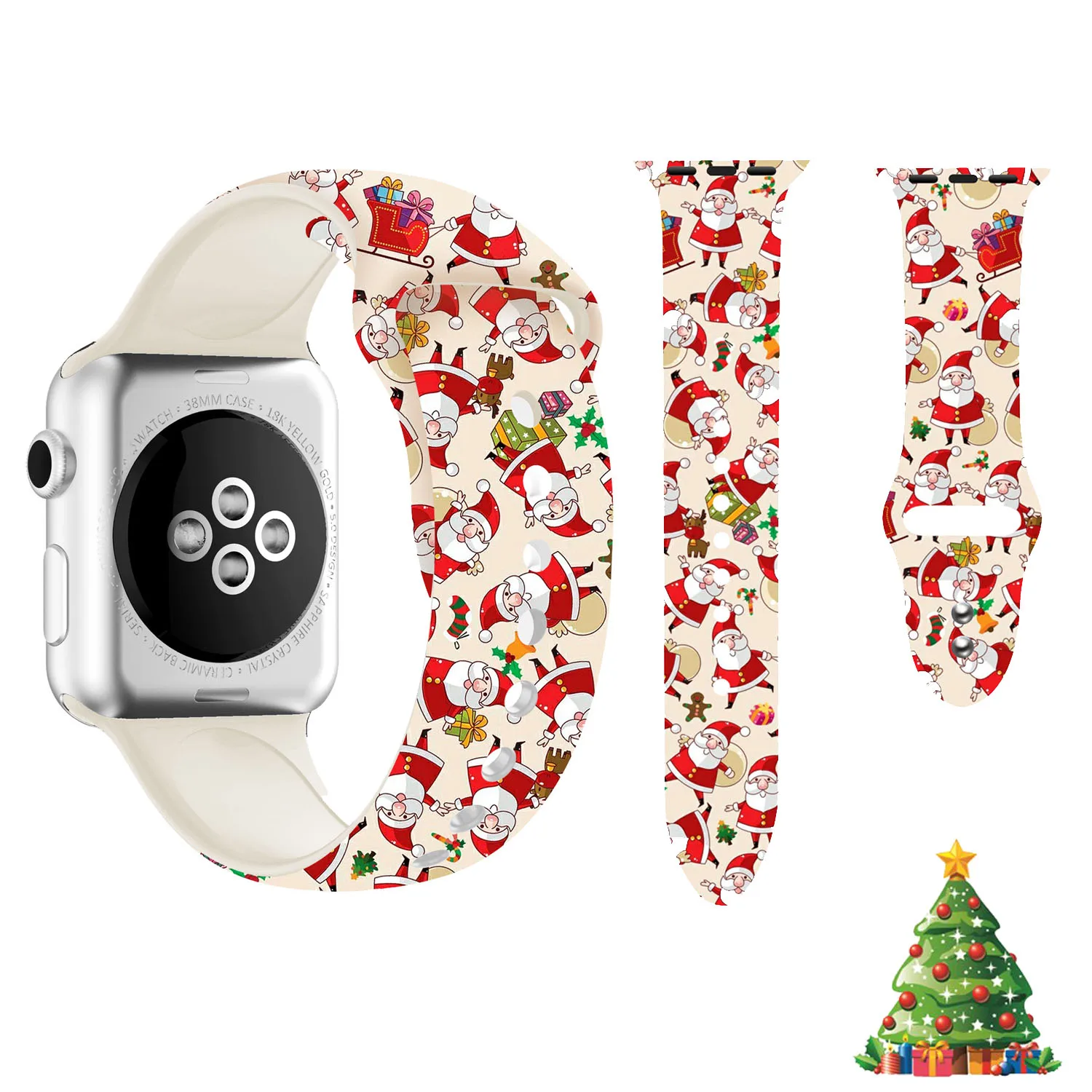 Ремешок для часов женский Силиконовый ремешок для Apple Watch 38 мм 42 мм 44 мм 40 мм милый Рождественский браслет Санта для iWatch серии 5 4 3 2 1 ремешок для часов подарок