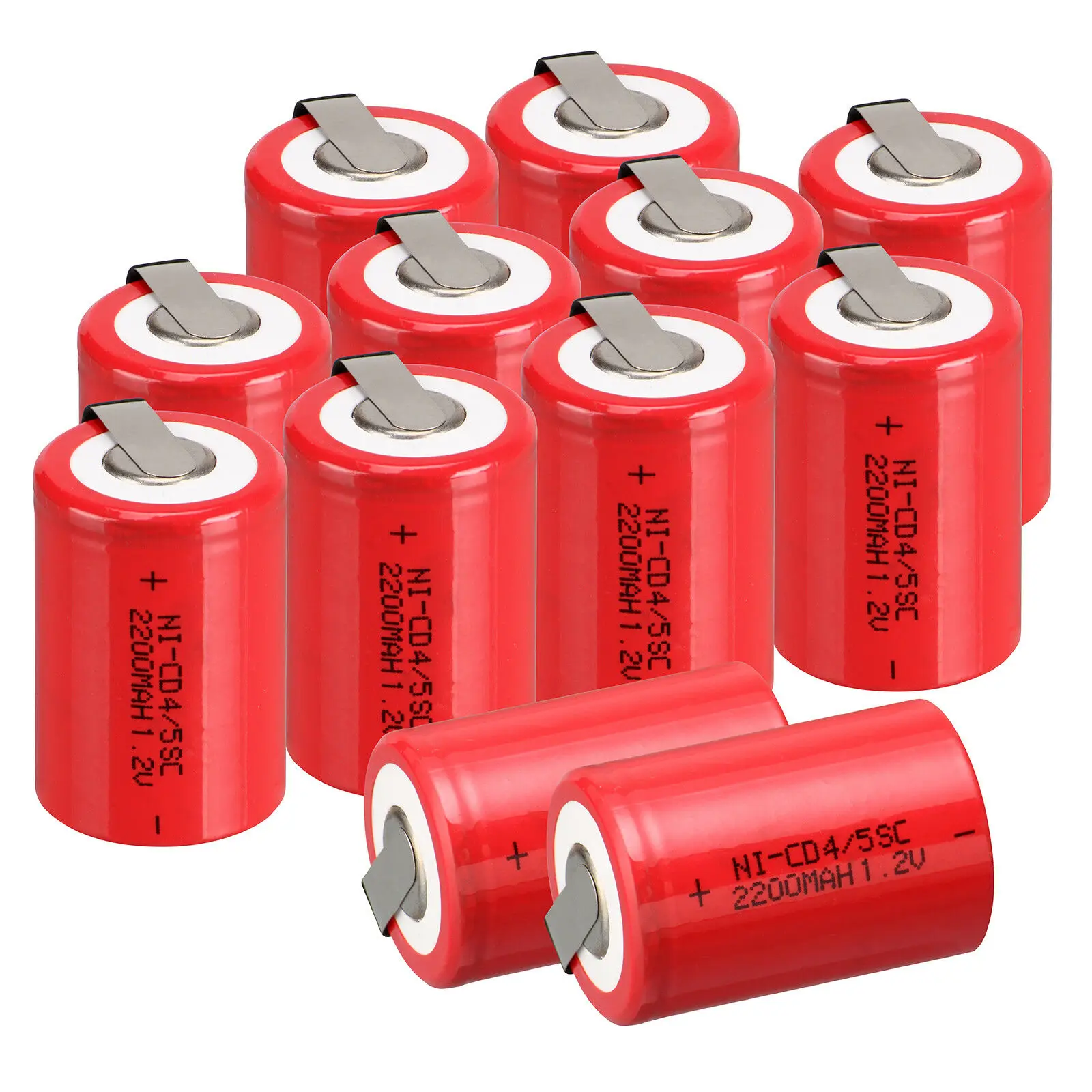 

Red 15 PCS 4/5 Sub C SC 1.2V 2200mAh Ni-Cd NiCd Rechargeable Batteries With Tap