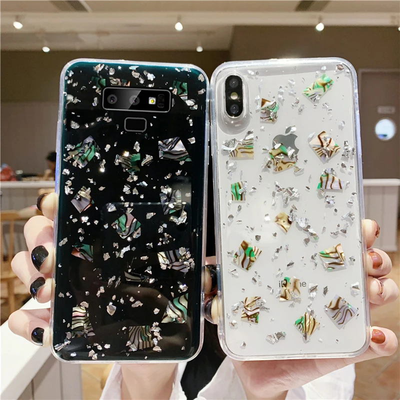 Чехол из серебряной фольги Seashell для samsung Galaxy S10 S8 S9 Plus Note 8 9 10 Pro прозрачный чехол |