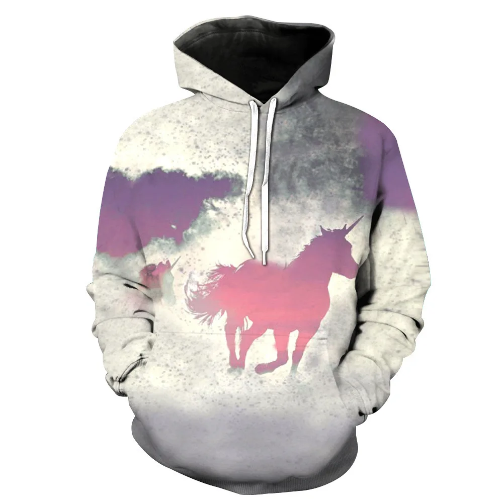 

CNUUIKOOEK Sweatshirts Men's 3D Running Horse Printed Hooded Pocket Pullover Hoody Fashion Hooded Men's Hoodies