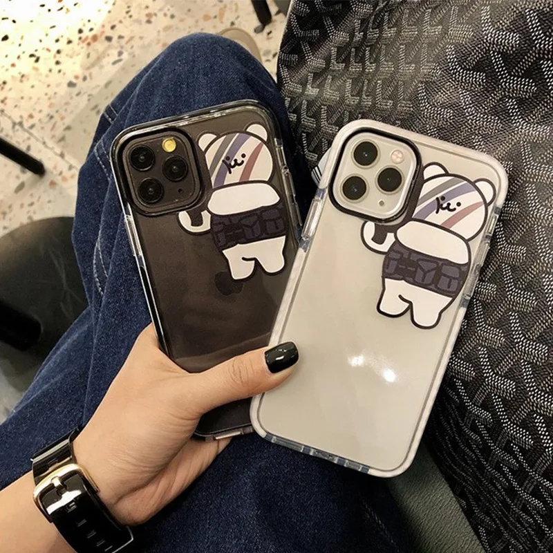 

Retro Simple bear cannon couple cute Phone case For iPhone 11 Pro Max XR X XS case silicone cover for coque iPhone 7 8 Plus Case