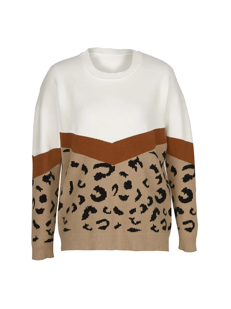 

Autumn/winter fashion ladies fleece 2021 coat leopard sweater jacket and comfortable fashion loose stitching round collar
