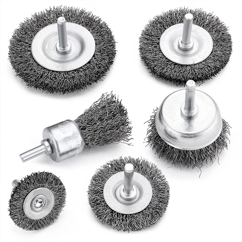 Stainless Steel Wire Brushes Wheel Polishing Brush Coarse Crimped Steel Metal Rust Removal 1/4inch Round Shank 3 inch wire cup brush with 1 4 hex shank crimped tempered steel bristles