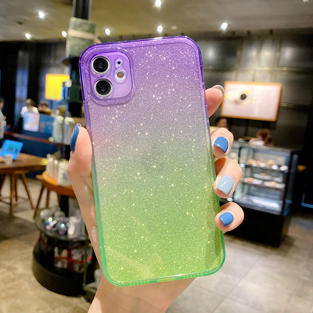 

Luxury Glitter Colorful Phone Case for IPhone 11 12 12Pro Max XR XS Max X 8 7 Plus Transparent Shockproof Soft Cases Back Cover