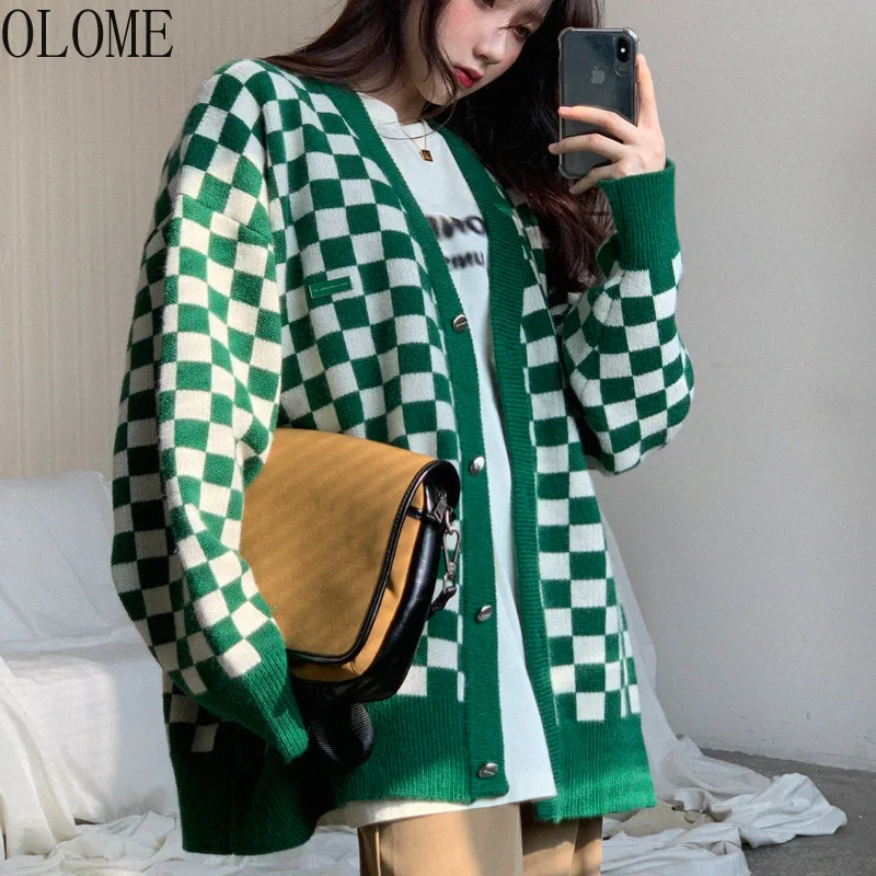 

OLOME Ladies Cardigans Long Sleeve Knitted Sweater Women Korean Pink Vest Sweaters Female Jumpers Cardigan Jacket with Buttons