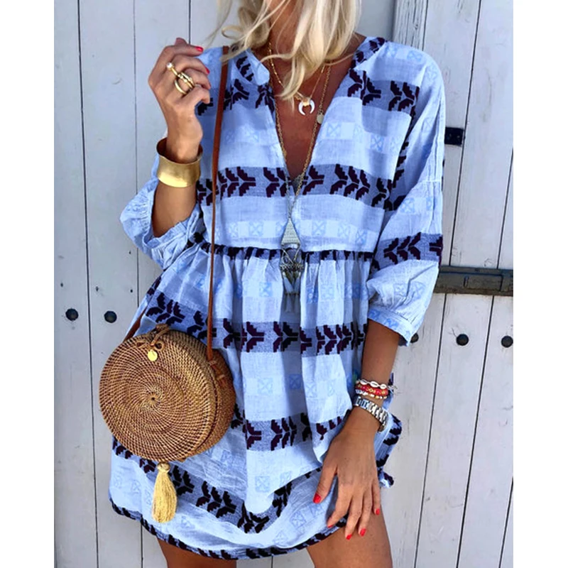 Повседневные женские платья Boho мини-светильник летние размера плюс повседневные