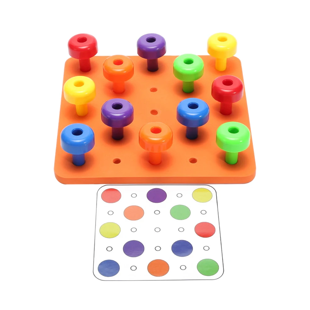 

Manual Brain Intelligence Development Building Block Toys DIY Tuddler Brightly Colored Stackable Pegs and Peg Board Set