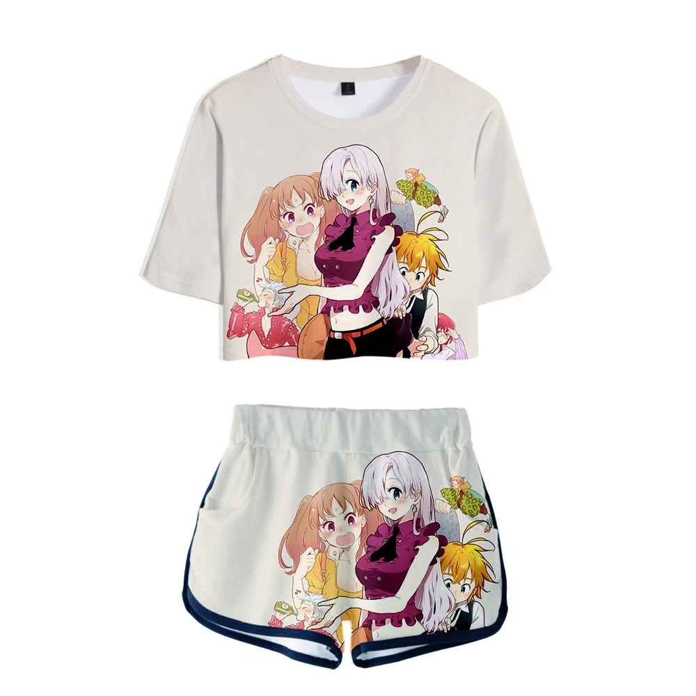 

New Anime The Seven Deadly Sins Nanatsu No Taizai Two Piece Set Cotton Sexy T Shirt Women Shorts+Top Summer Fashion Tracksuit