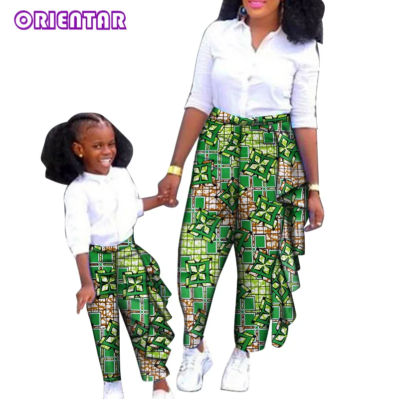 Summer African Clothes for Women Girl African Wax Print Long Pants African Bazin Riche Mum Daughter Family Matching WYQ536
