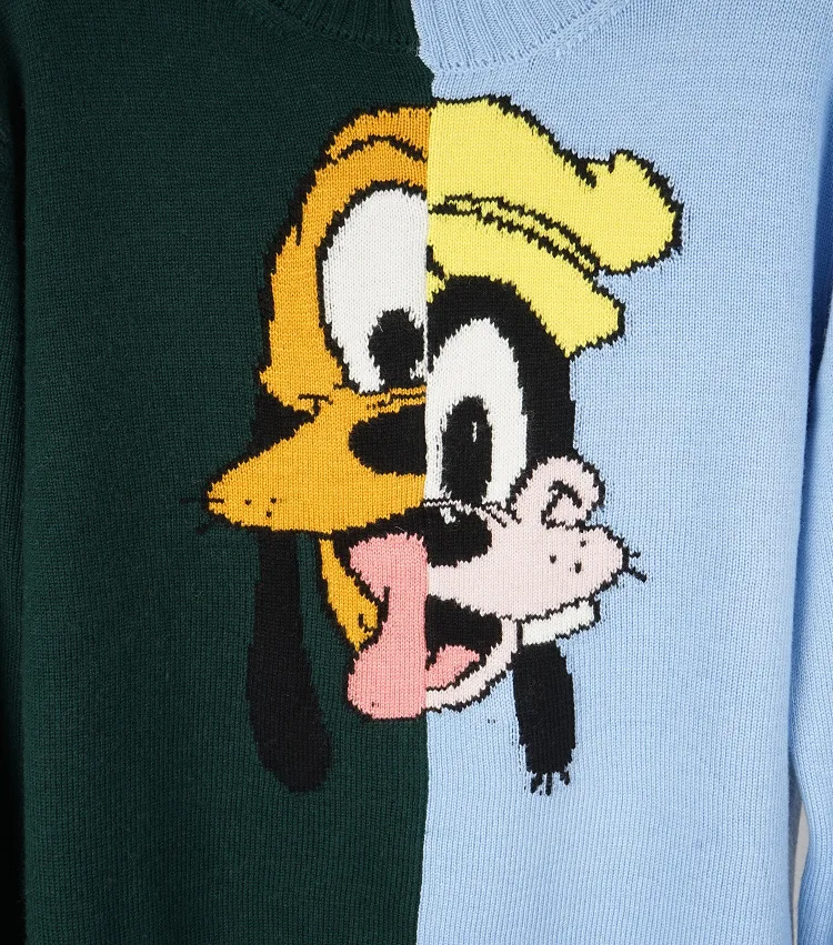 Женский шерстяной свитер свободный с круглым вырезом и мультяшной вышивкой