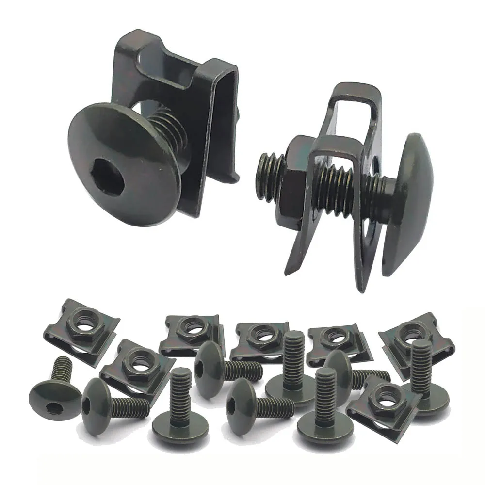 

10set Bolt and U Type Clips Nut for Motorcycle Scooter ATV Moped Plastic Cover Screw with Nut M6 6mm M6X16 Big Flat Hex Bolt