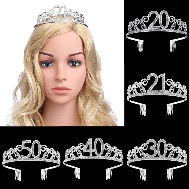 

Birthday Princess Crown Headband Crystal Tiara Wedding Hairband Women Headwear Rhinestone Hair Accessories Numbers 18/20/30/40