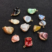 5pcspack natural conch shell pendant charms geometric shape electroplated phnom penh jewelry for making necklace 15 30mm size
