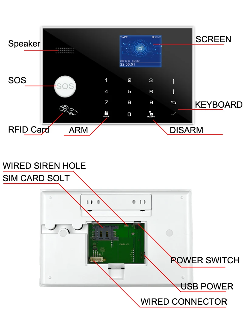 Wifi GSM сигнализация 433 МГц беспроводной и проводной Детектор Охранная сигнализация RFID TFT lcd сенсорная клавиатура 11 языков совместимый с Alexa