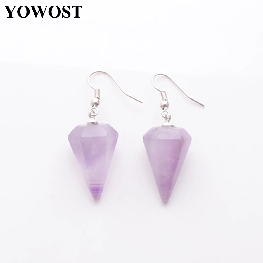 Богемные натуральные висячие серьги с крючком пирамида аметист камень подвеска