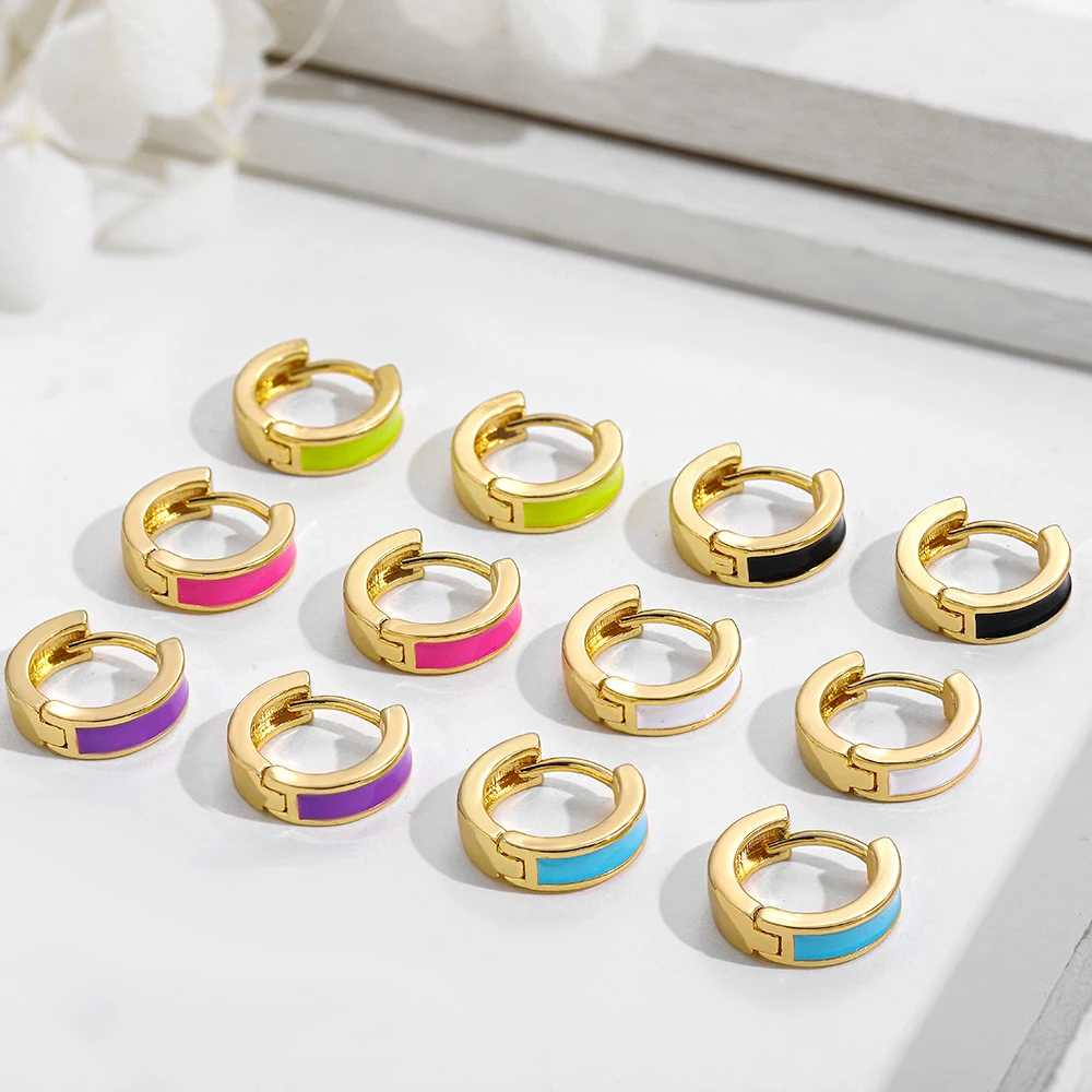 

Multicolor Enamel Piercing Hoop Earrings for Women Small Trendy Geometric Round Huggie Earrings Ear Buckle Fashion Jewelry Gifts