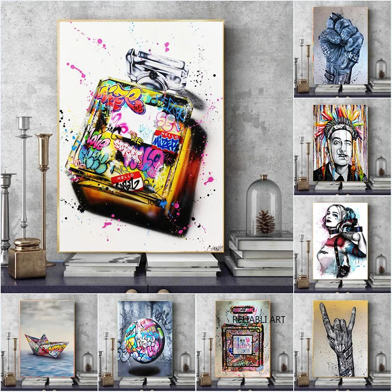 

Graffiti wall on Wall Street Color graffiti canvas painting on Art Street, posters and prints for home decoration