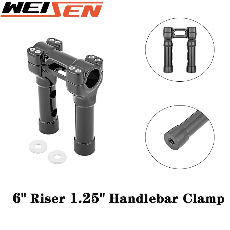 

Up To 6" Riser 1.25" Handlebar Clamp Universal For Harley Touring Dyna Softail Sportster Breakout XL883&1200 Fat Bob Gloss Black