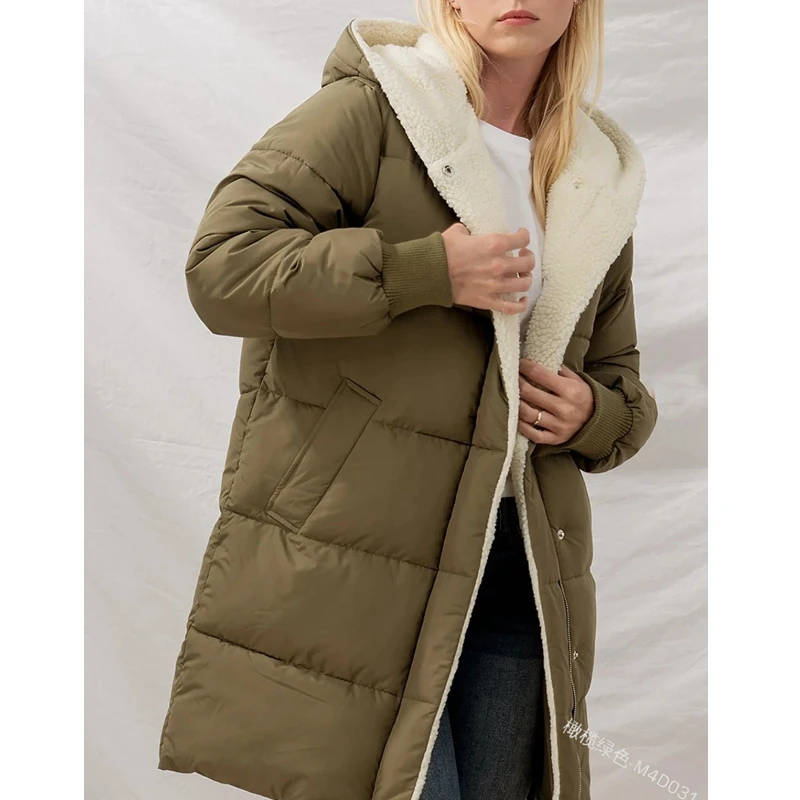 

Winter Coat Women Hooded Mid-length Double-breasted Pocket Down Jacket Fashion New Winter Clothes Women Lugentolo