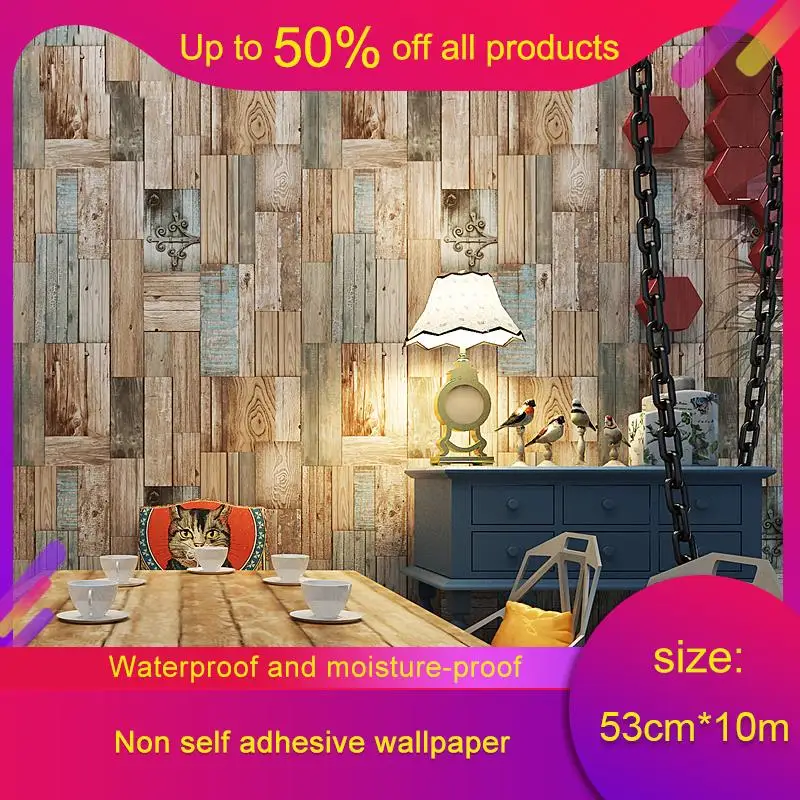 

10 m 3D Wallpaper Retro Mottled Color Wood Grain Wallpaper Chinese Restaurant Cafe Background Wall Paper