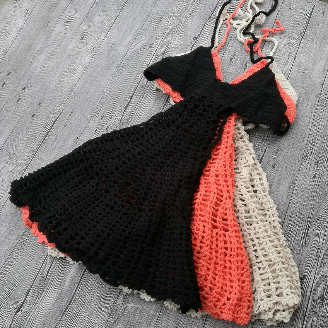 Вязаное платье для женщин сексуальное секретное красное ажурное с открытой