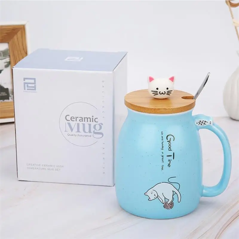 450 мл мультяшная керамическая кружка с котом крышкой и ложкой для молока кофе