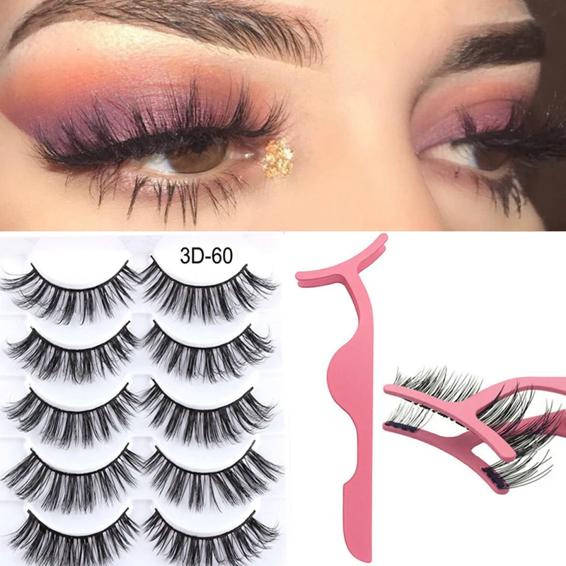 

5 Pairs of 3D Mink Hair False Eyelashes Thick Natural Long False Eyelashes Eyelash Extension Manual False Eyelash Curler