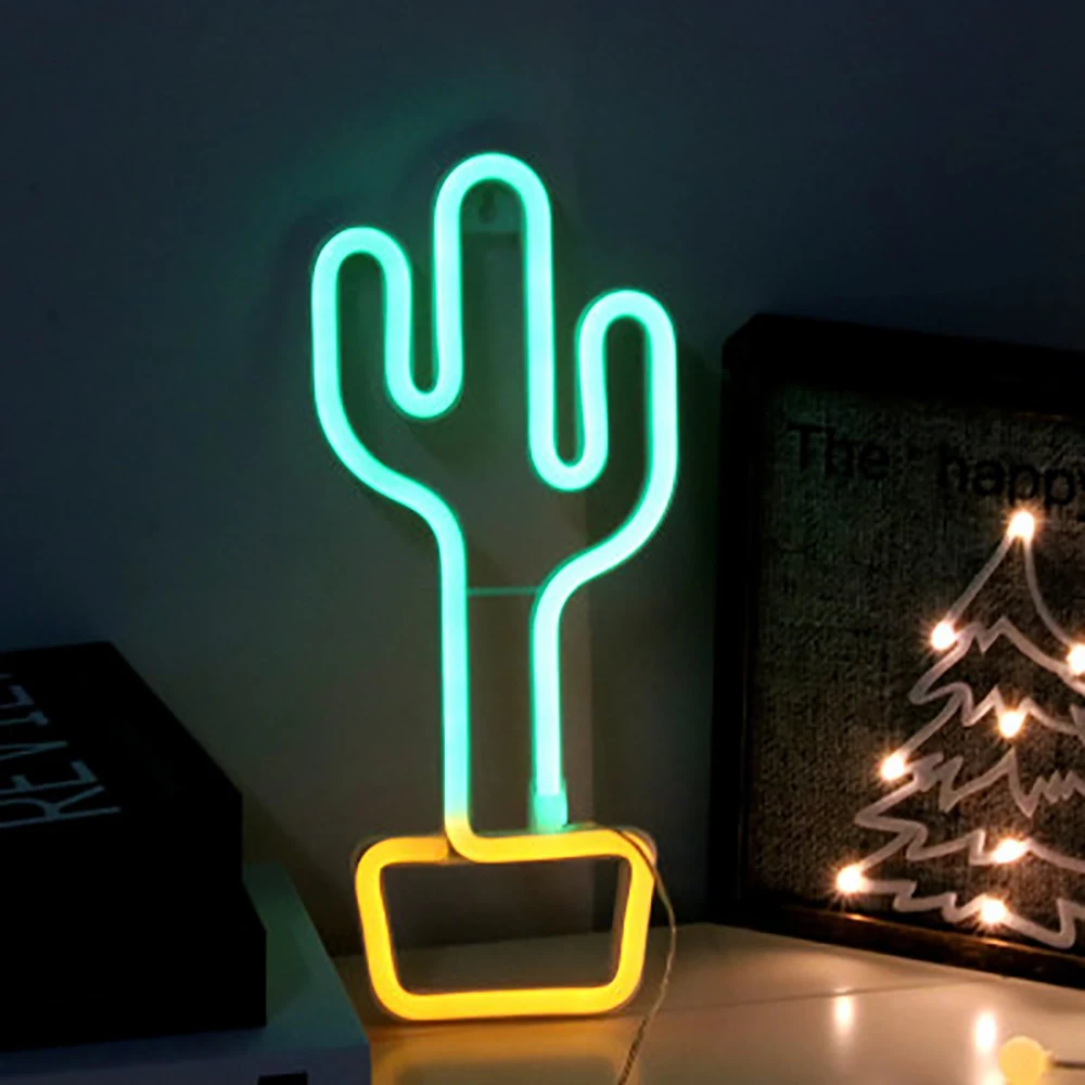 Luz de ne&oacute;n Led de Cactus en maceta con bater&iacute;a, l&aacute;mpara bonita alimentada por USB para dormitorio, decoraci&oacute;n de fiesta, regalo de vacaciones, fondo fotogr&aacute;fico, novedad de 2021-0