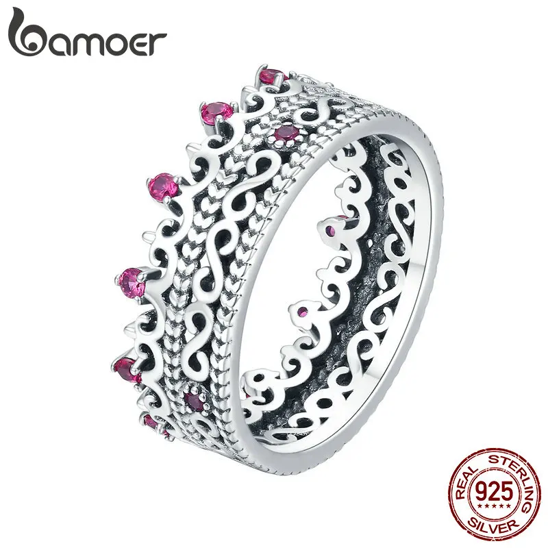 BAMOER, настоящее 925 пробы, Серебряная корона принцессы, свадебные кольца для женщин, стекируемые, бесконечность, любовь, палец, ювелирное серебряное кольцо SCR487