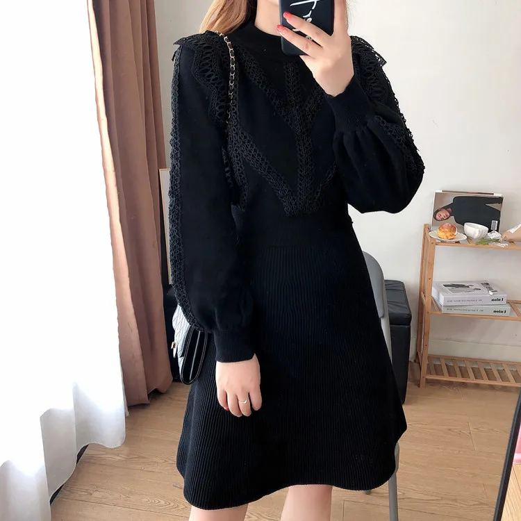 

Women Elegant O Neck Sweater High Waist Dress Ladies Autumn Knitted Dress Women Casual Winter Korean 2021 Red Black Vestidos