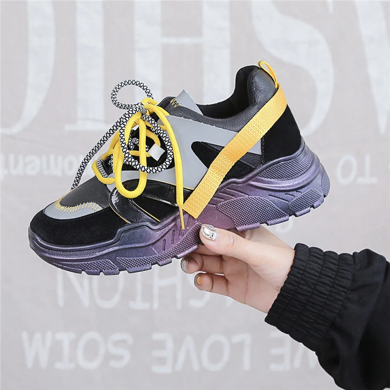 Женские кроссовки на платформе Ulzzang зеленые повседневные теннисные шнуровке