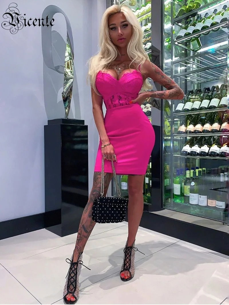 VC горячее элегантное кружевное лоскутное мини-платье на бретельках с открытой