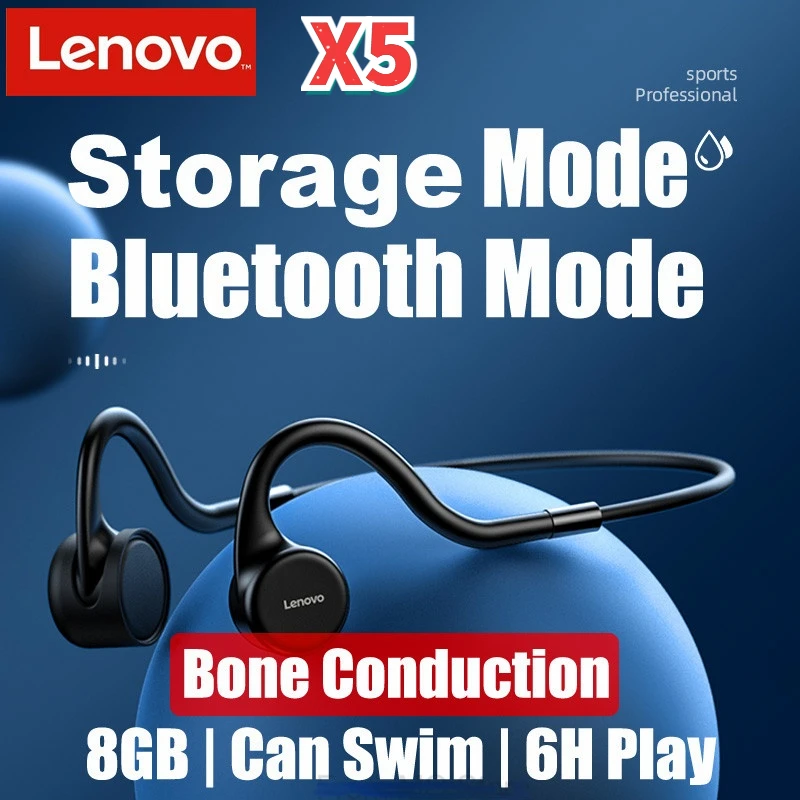 

Оригинальные беспроводные Bluetooth-наушники Lenovo X5, костная проводимость, стерео IPX8, Водонепроницаемость с микрофоном, можно плавать, 8 Гб памят...