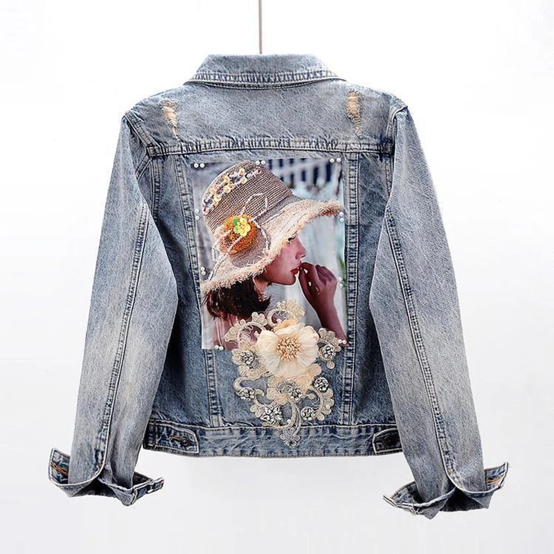 

Женская джинсовая куртка, демисезонная Повседневная Свободная куртка с принтом в уличном стиле, модель ковбойская одежда
