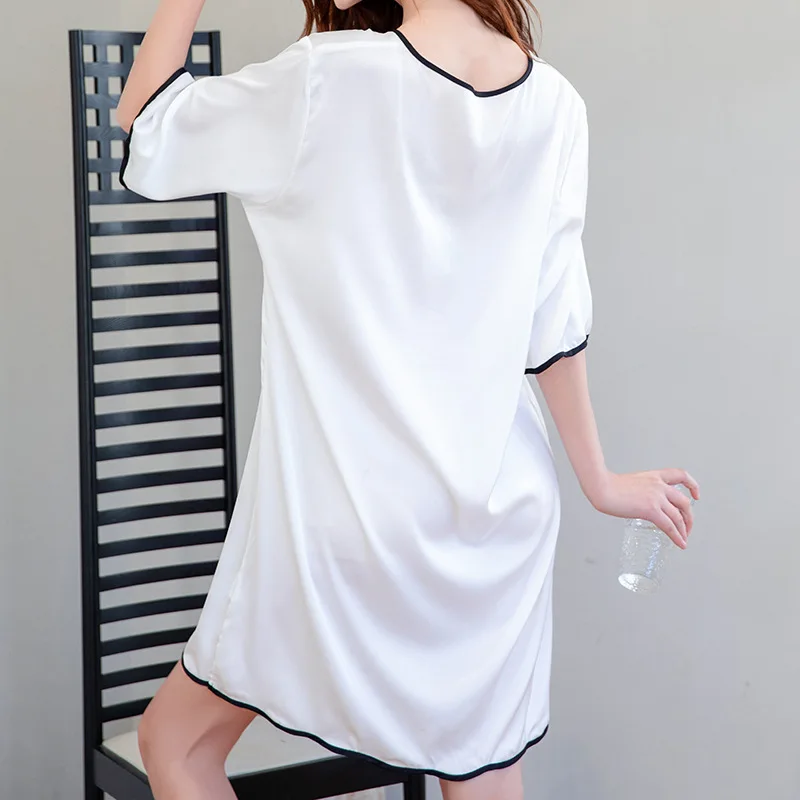 

Women Short Sleeve Nightgown White Loose Sleepshirt Summer Casual Nightshirt Female New Sleepwear Full Slip Nightdress Home Wear