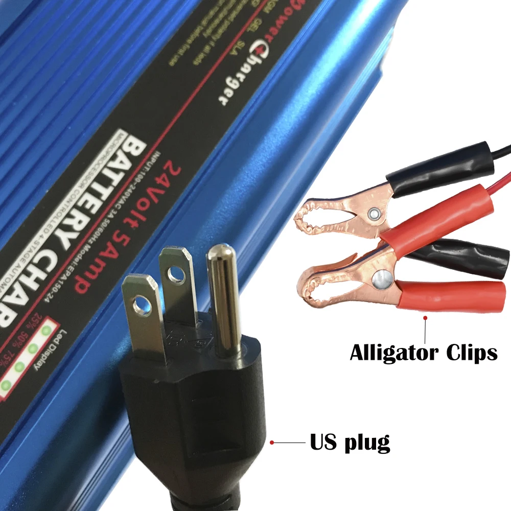 Автоматическое зарядное устройство 24 В 5 А с зажимами типа Аллигатор для колясок