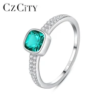 czcity 100 925 sterling silver ring for women square green gemstone rings charming fine jewellery christmas gifts bijoux sr589