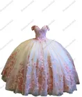Романтичное бальное платье цвета шампанского с цветочным 3D рисунком, Тюлевое кружевное платье с румянами для выпускного вечера 15 лет 2022, милое платье Qinceanera с ремешком 16