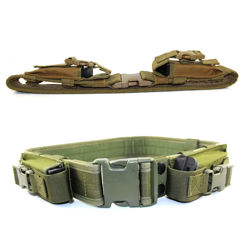 Тактический военный поясной ремень с двумя карманами для магазинов уличный