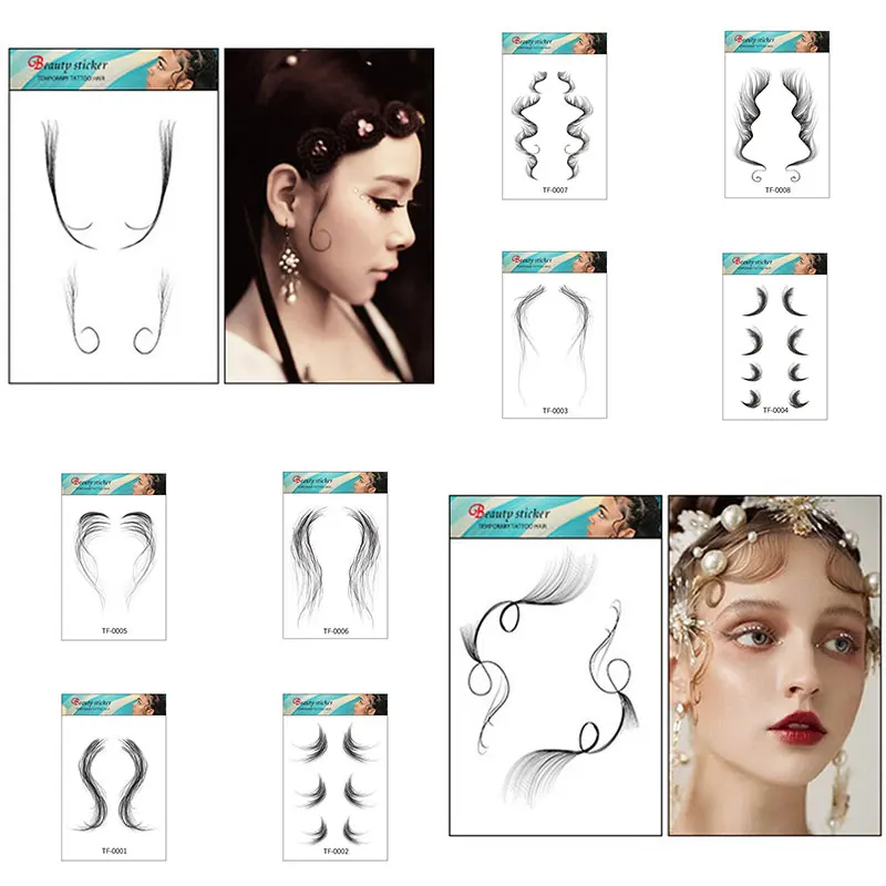 6 Styles Hair Edges Tattoo Sticker Baby Hair Pony Tail Styles Temporary Tattoo Sticker Template Sleek Edges Bangs Tattoo Sticker