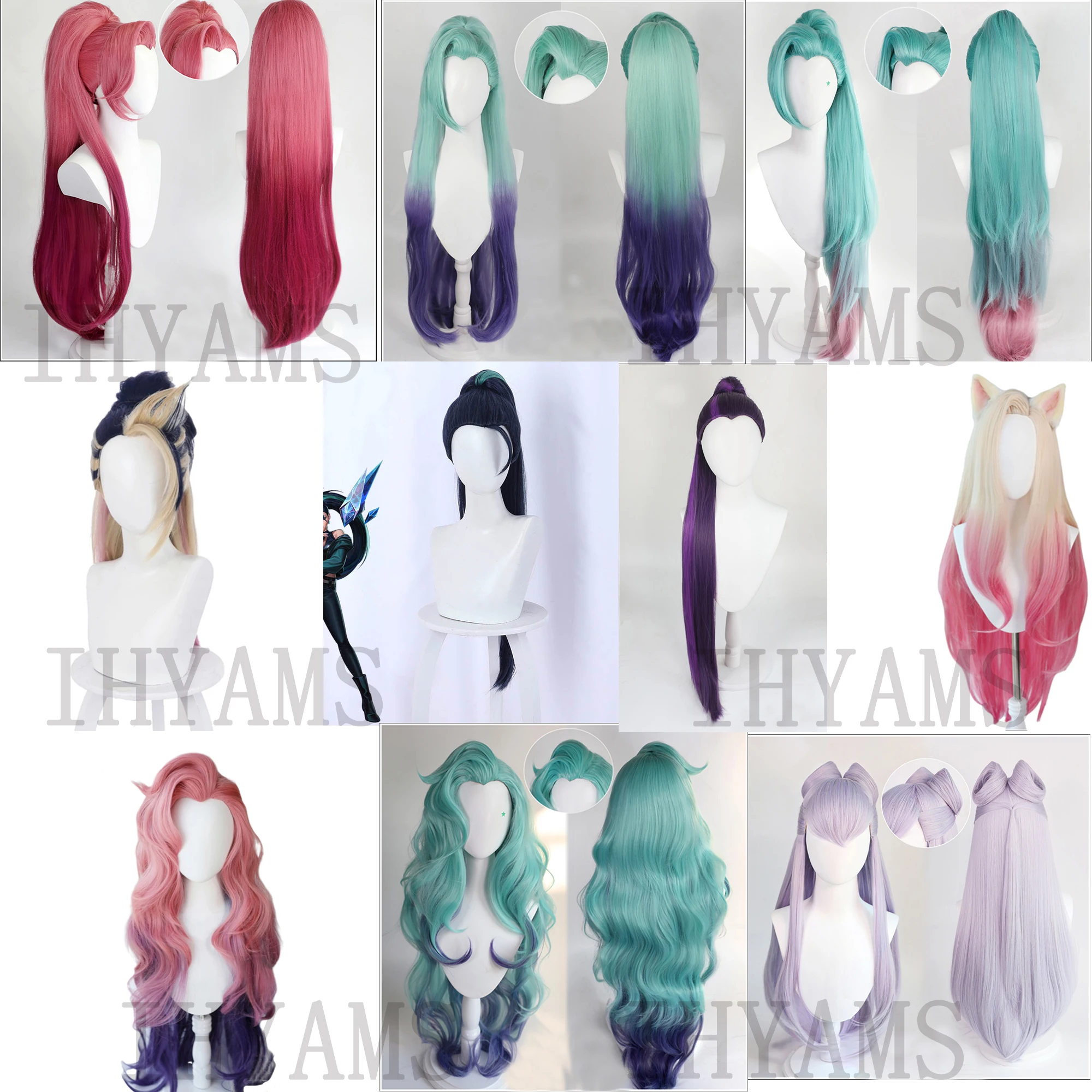 Парик для косплея LOL KDA The Baddest Ahri Akali Kaisa Evelynn Seraphine Женский термостойкий парик +