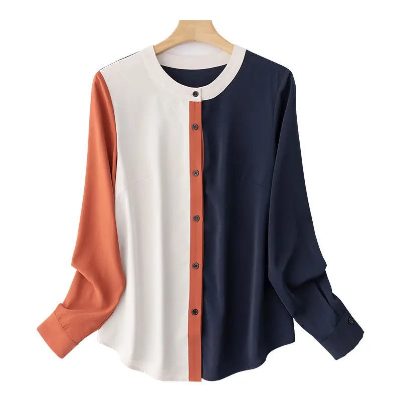 

Dachang 2020 Spring New Style Shirt Women Long Sleeve Chiffon Shirt Plus-sized O Neck Crew Neck WOMEN'S Shirt