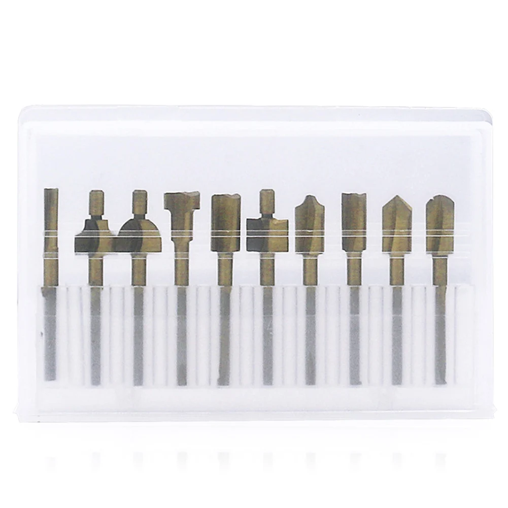 

10/20pcs Titanium Coating Wood Router Bits Rotary File Burr Drill Bits High Speed Steel Electric Trimmers For Wood Trimming Use