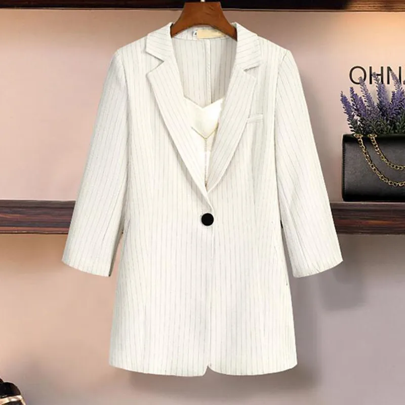 Ladies Blazer Basic Models Linen Long Suit Spring Autumn Thin Coat Fashion A buckle Large Size Outwear Work Wear A1098 | Женская одежда