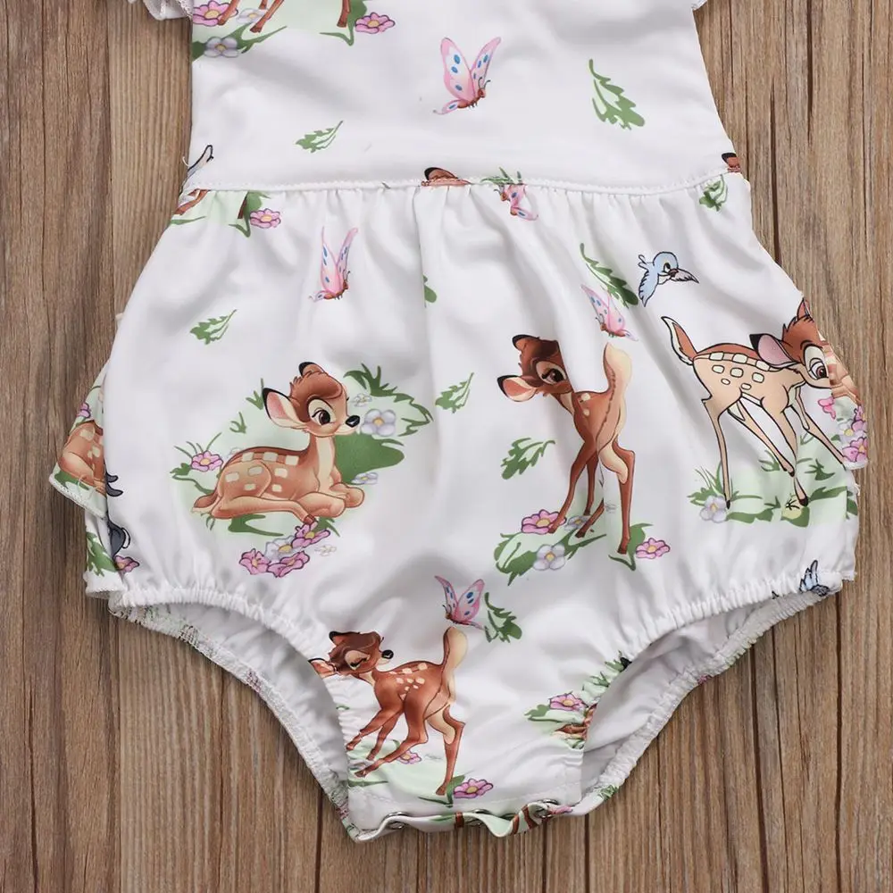 Newborn children flying sleeves Bambi deer print jumpsuit halter triangle jumpsuit with headband baby summer clothing images - 6