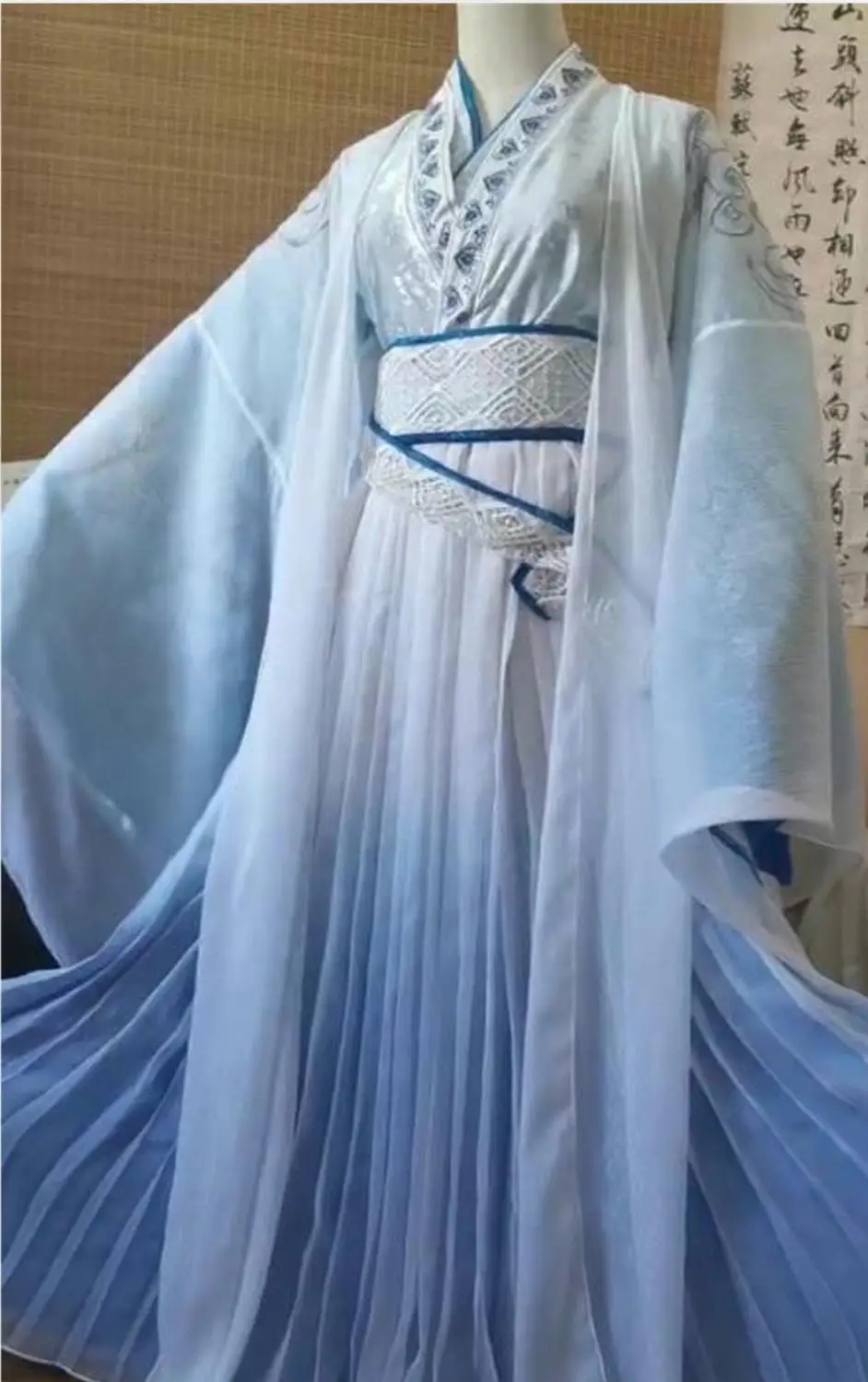 Костюм феи ханьфу с вышивкой унисекс бело синий костюм для аниме основатель