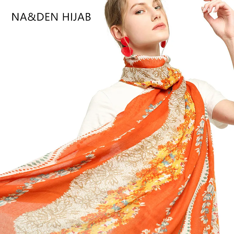 

1PCS Soft new scarf Muslim hijab Viscose Hi-Q lady wraps Islamic bandana Flower printing scarves Solid shalws Long muffler