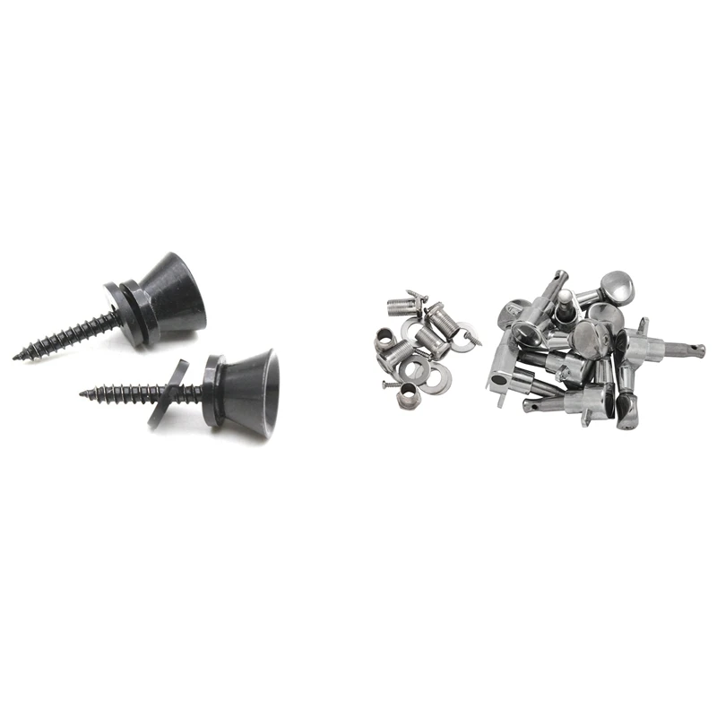 

2Pcs Guitar Strap Lock Pins Peg Metal With Fleur Tuning Pegs / Strings