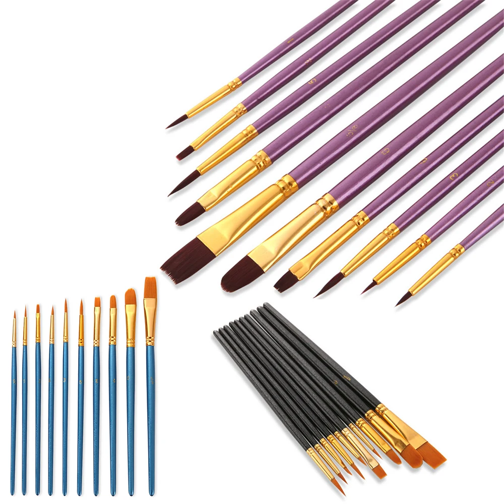 10Pcs/set Student Watercolor Painting Pen Nylon Hair Blue Wooden Handle Paint Brush Drawing Art Painting Brushes Oil Supplies