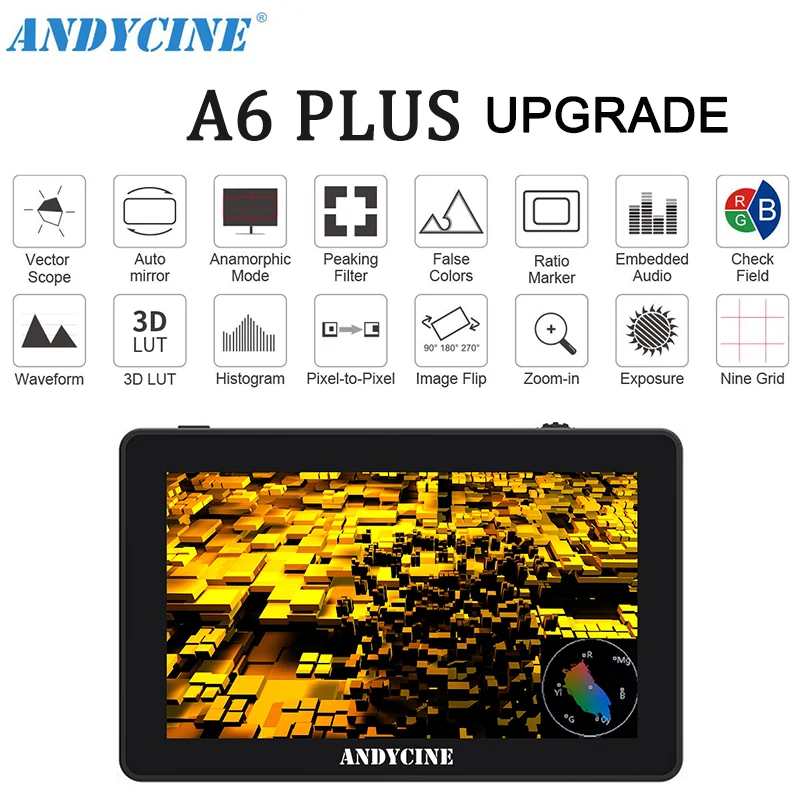 Andycine A6 Plus V2 Field Monitor 5 дюймовый сенсорный экран 4K форма волны / вектор область 3D LUT USB